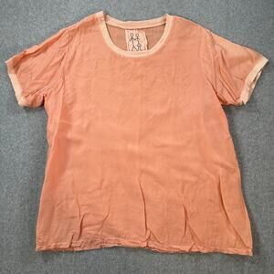 Johnny Was PETE & GRETA 100% Cupra Tee T-Shirt Peach Short Sleeve Women's XL